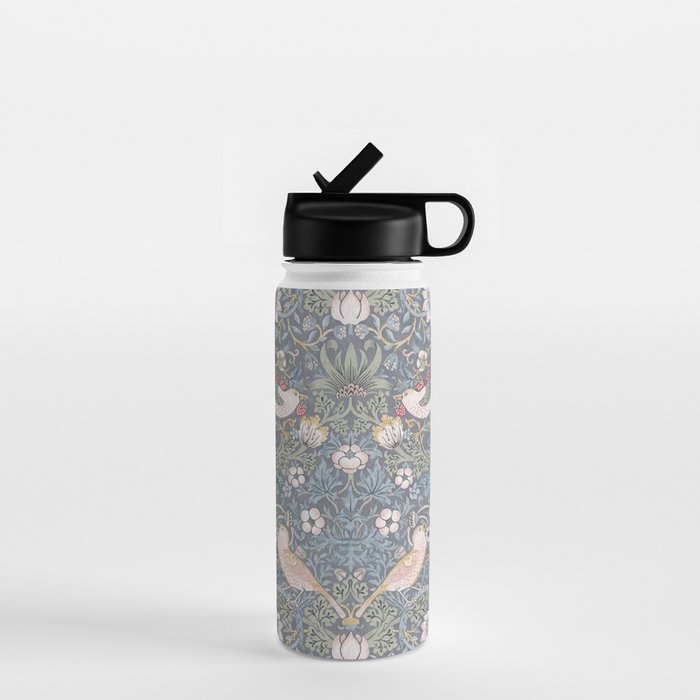 William Morris Strawberry Thief Slate Blue Vintage Pattern Water Bottle Gallery Image 1