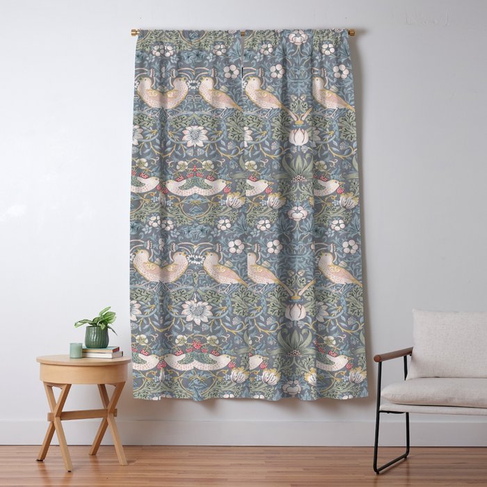 William Morris Strawberry Thief Slate Blue Vintage Pattern Window Curtain Gallery Image 1