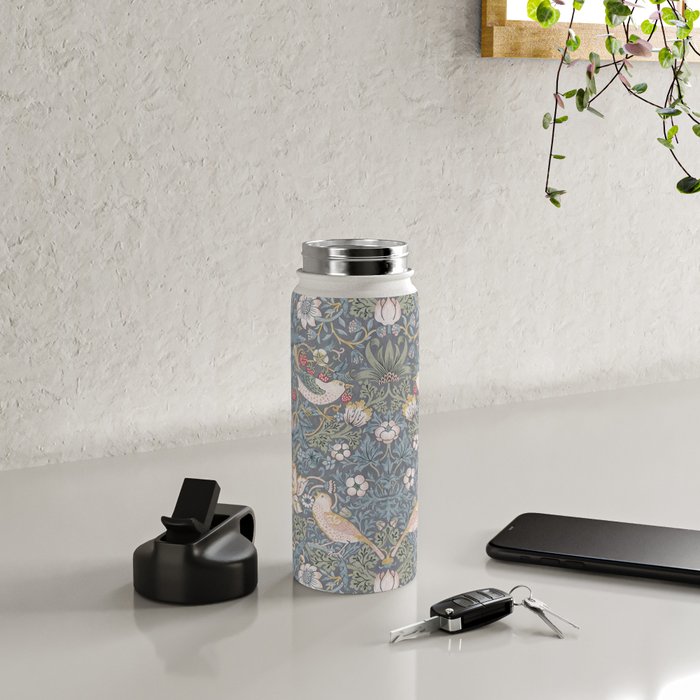 William Morris Strawberry Thief Slate Blue Vintage Pattern Water Bottle Gallery Image 4