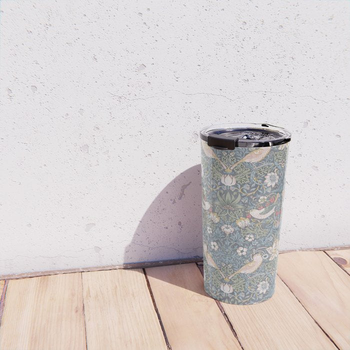 William Morris Strawberry Thief Slate Blue Vintage Pattern Travel Mug Gallery Image 4