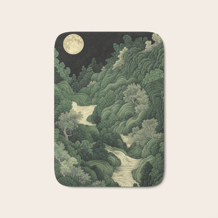 Japanese Wall Art Maximalist Moon Print japandi Art Wabi Sabi Painting Sage Green dopamine decor Bath Mat Gallery Image 1