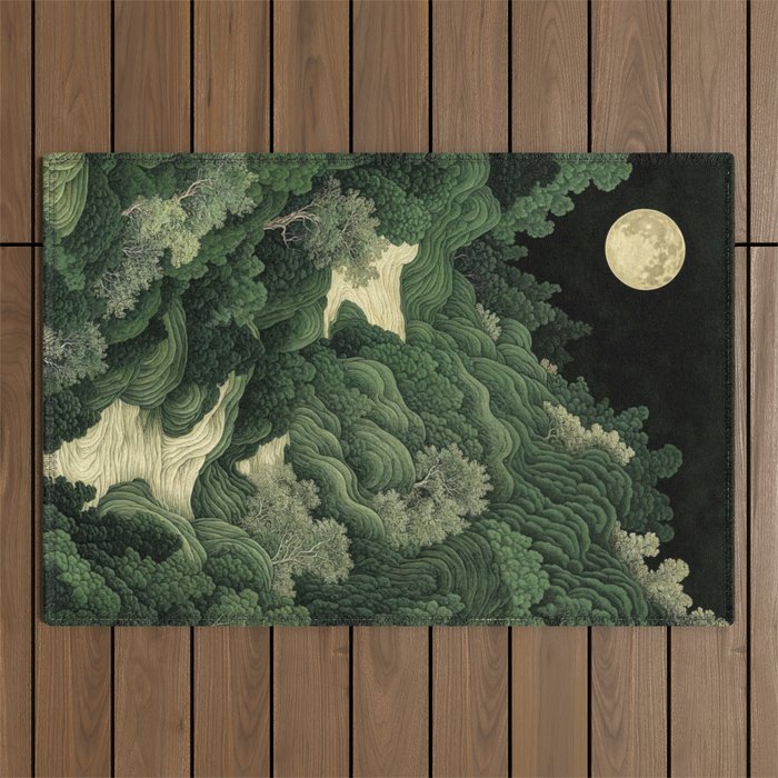 Japanese Wall Art Maximalist Moon Print japandi Art Wabi Sabi Painting Sage Green dopamine decor Outdoor Rug Gallery Image 1