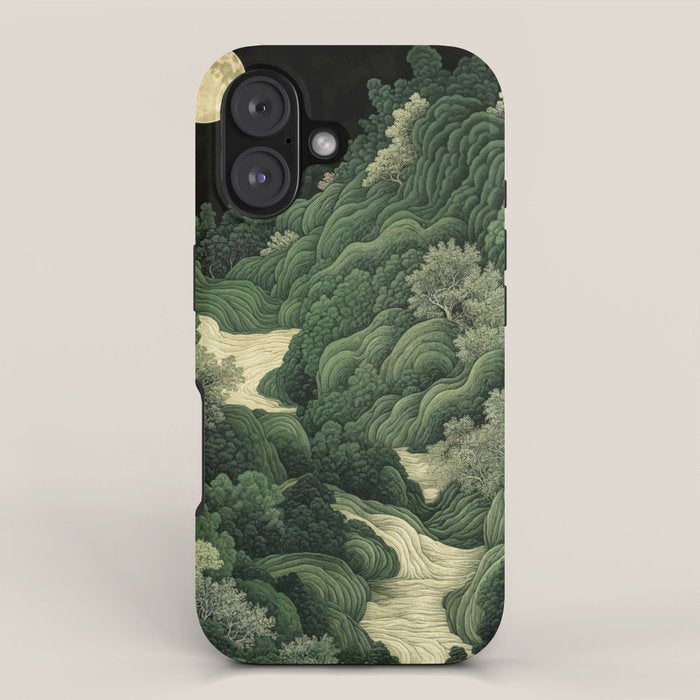 Japanese Wall Art Maximalist Moon Print japandi Art Wabi Sabi Painting Sage Green dopamine decor iPhone Case Gallery Image 1