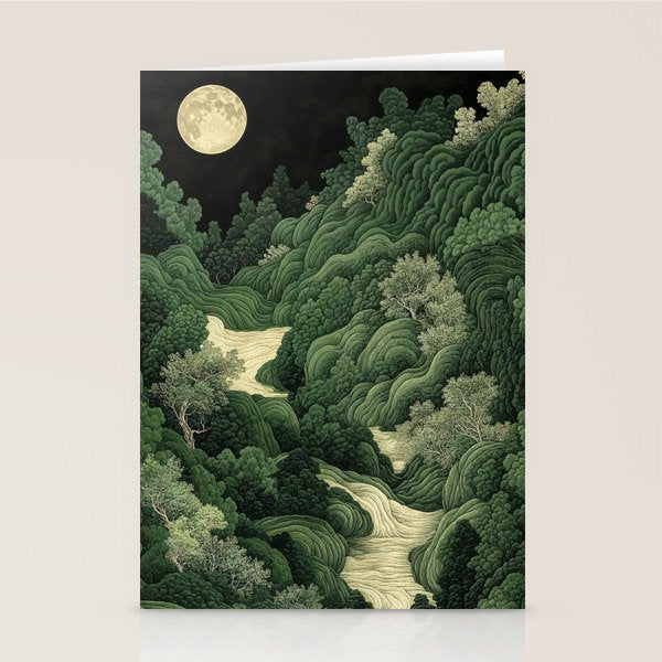 Japanese Wall Art Maximalist Moon Print japandi Art Wabi Sabi Painting Sage Green dopamine decor Stationery Card Gallery Image 2