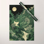 Japanese Wall Art Maximalist Moon Print japandi Art Wabi Sabi Painting Sage Green dopamine decor Wrapping Paper Gallery Image 1