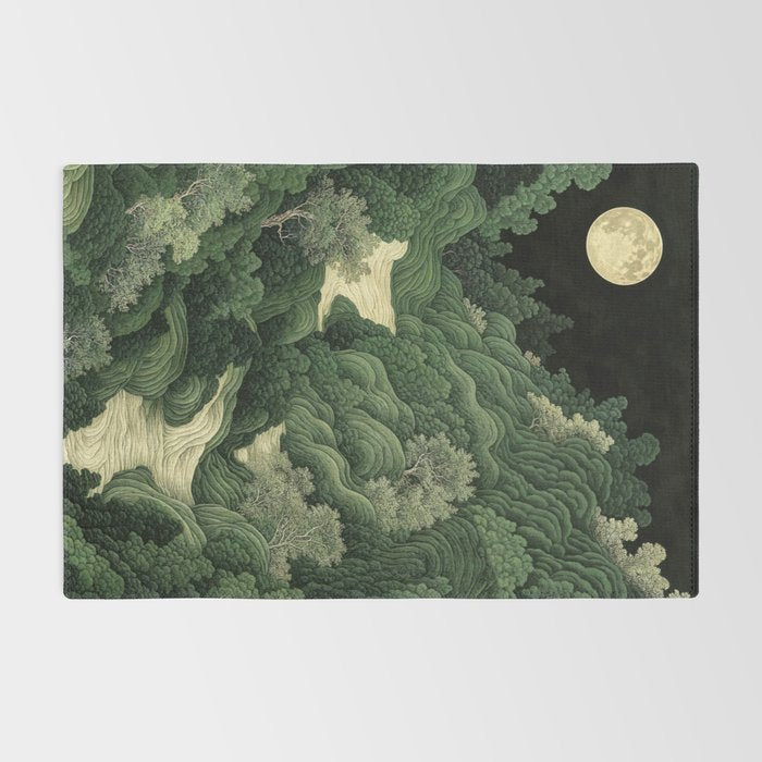 Japanese Wall Art Maximalist Moon Print japandi Art Wabi Sabi Painting Sage Green dopamine decor Rug Gallery Image 2
