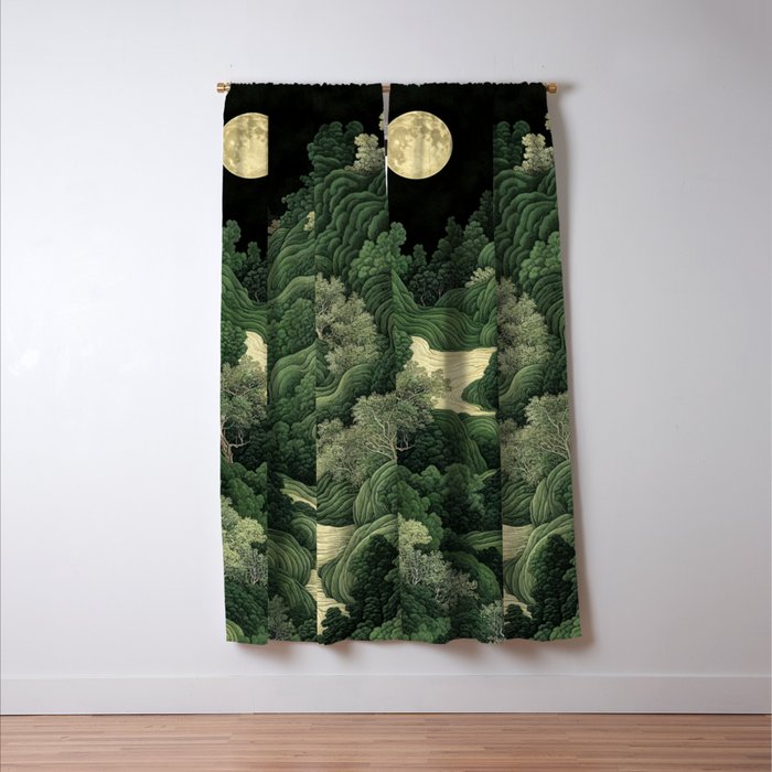 Japanese Wall Art Maximalist Moon Print japandi Art Wabi Sabi Painting Sage Green dopamine decor Window Curtain Gallery Image 3