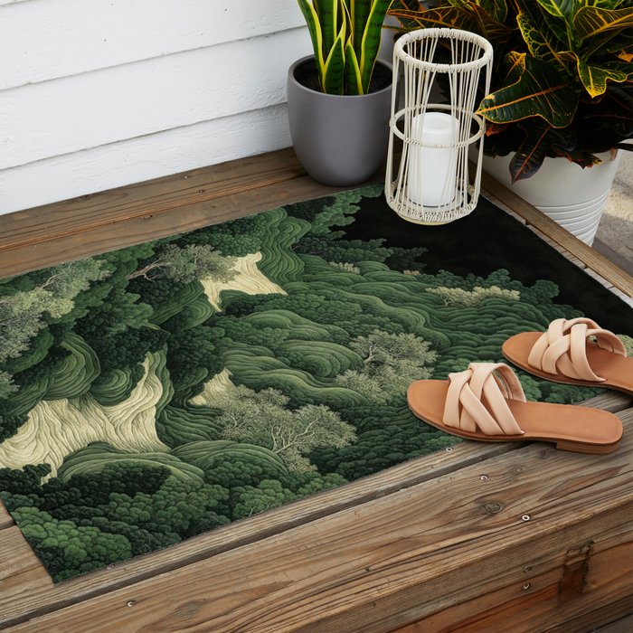 Japanese Wall Art Maximalist Moon Print japandi Art Wabi Sabi Painting Sage Green dopamine decor Outdoor Rug Gallery Image 2