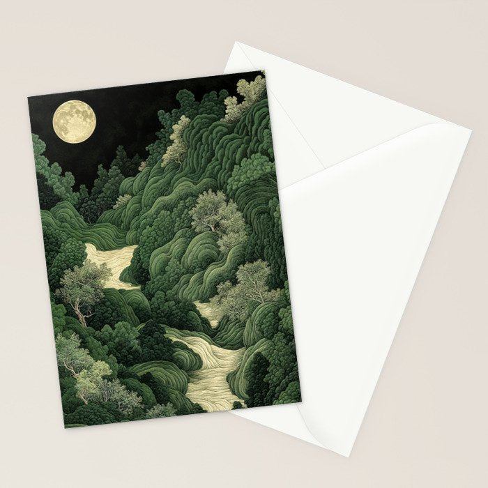 Japanese Wall Art Maximalist Moon Print japandi Art Wabi Sabi Painting Sage Green dopamine decor Stationery Card Gallery Image 2