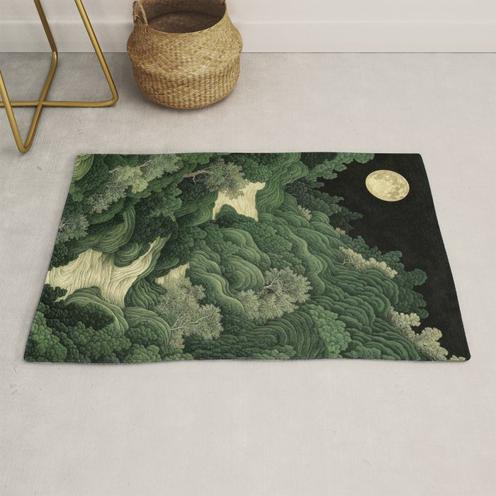 Japanese Wall Art Maximalist Moon Print japandi Art Wabi Sabi Painting Sage Green dopamine decor Rug Gallery Image 1
