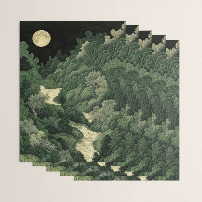 Japanese Wall Art Maximalist Moon Print japandi Art Wabi Sabi Painting Sage Green dopamine decor Wrapping Paper Gallery Image 3