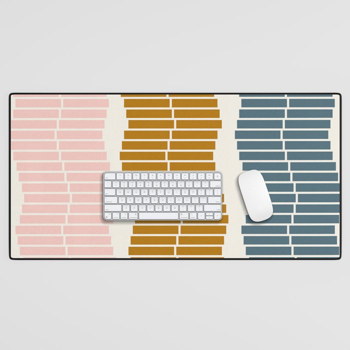 Minimalist Wavy Geometric Pattern in Pink, Gold, and Blue Desk Mat Gallery Image 1