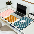 Minimalist Wavy Geometric Pattern in Pink, Gold, and Blue Desk Mat Gallery Image 2