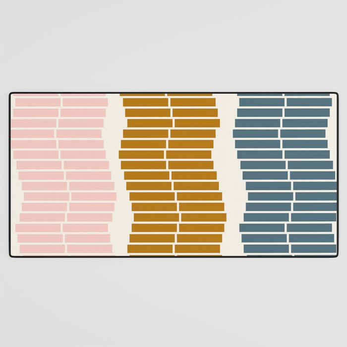 Minimalist Wavy Geometric Pattern in Pink, Gold, and Blue Desk Mat Gallery Image 3