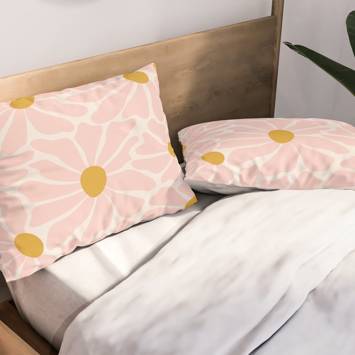 Big Groovy Flower - Light Pink Pastel Pillow Sham Gallery Image 2