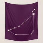Capricorn Zodiac Star Constellation Line Art Plum Purple Wall Tapestry Gallery Image 4