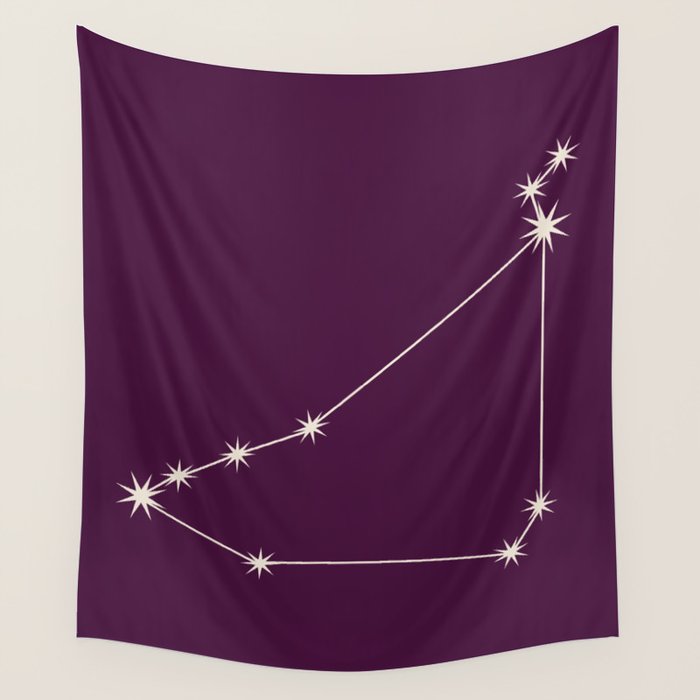 Capricorn Zodiac Star Constellation Line Art Plum Purple Wall Tapestry Gallery Image 1