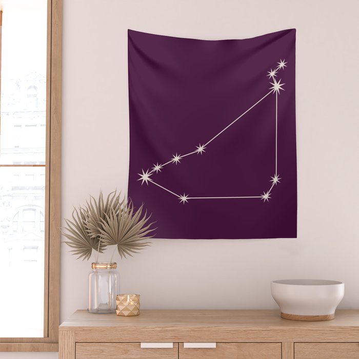 Capricorn Zodiac Star Constellation Line Art Plum Purple Wall Tapestry Gallery Image 2
