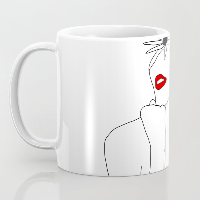 Minimal Line Art Girl with Sunflowers Coffee Mug Gallery Image 3