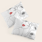 Minimal Line Art Girl with Sunflowers Pillow Sham Gallery Image 3