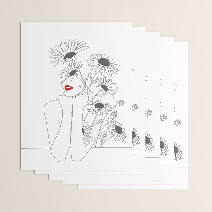 Minimal Line Art Girl with Sunflowers Wrapping Paper Gallery Image 3