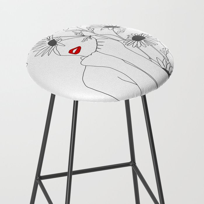 Minimal Line Art Girl with Sunflowers Stool Gallery Image 2