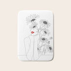 Minimal Line Art Girl with Sunflowers Bath Mat Gallery Image 1