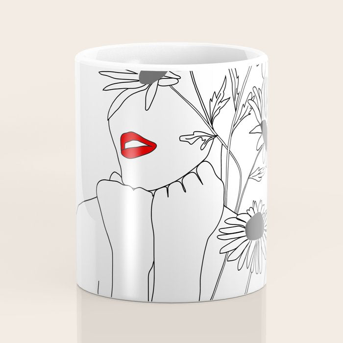 Minimal Line Art Girl with Sunflowers Coffee Mug Gallery Image 4