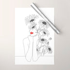 Minimal Line Art Girl with Sunflowers Wrapping Paper Gallery Image 1