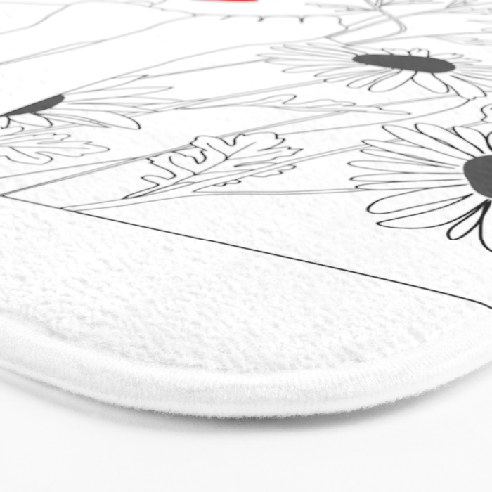 Minimal Line Art Girl with Sunflowers Bath Mat Gallery Image 3