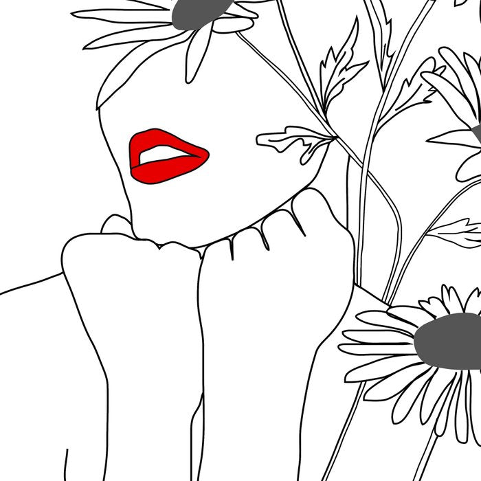 Minimal Line Art Girl with Sunflowers Coffee Mug Gallery Image 2