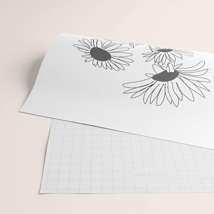 Minimal Line Art Girl with Sunflowers Wrapping Paper Gallery Image 2