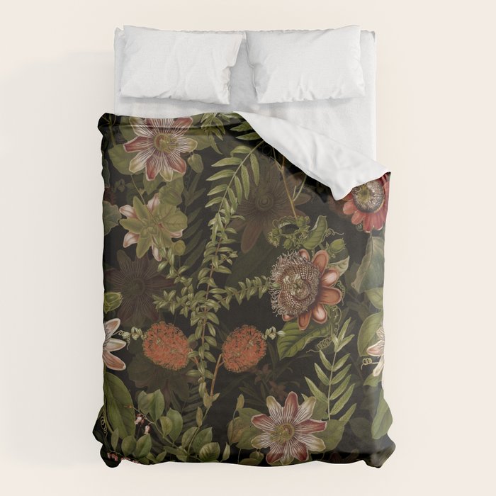 Midnight Summer Sepia Exotic Passiflora Flowers Garden Duvet Cover Gallery Image 1