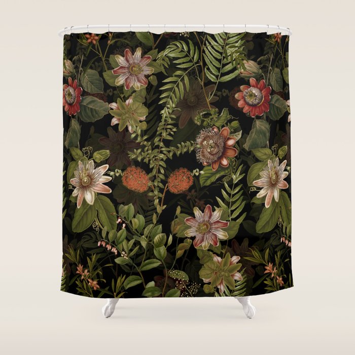 Midnight Summer Sepia Exotic Passiflora Flowers Garden Shower Curtain Gallery Image 1