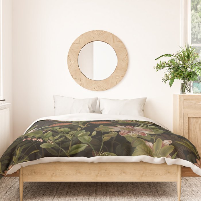 Midnight Summer Sepia Exotic Passiflora Flowers Garden Duvet Cover Gallery Image 3
