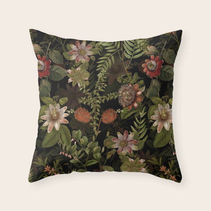 Midnight Summer Sepia Exotic Passiflora Flowers Garden Throw Pillow Gallery Image 6