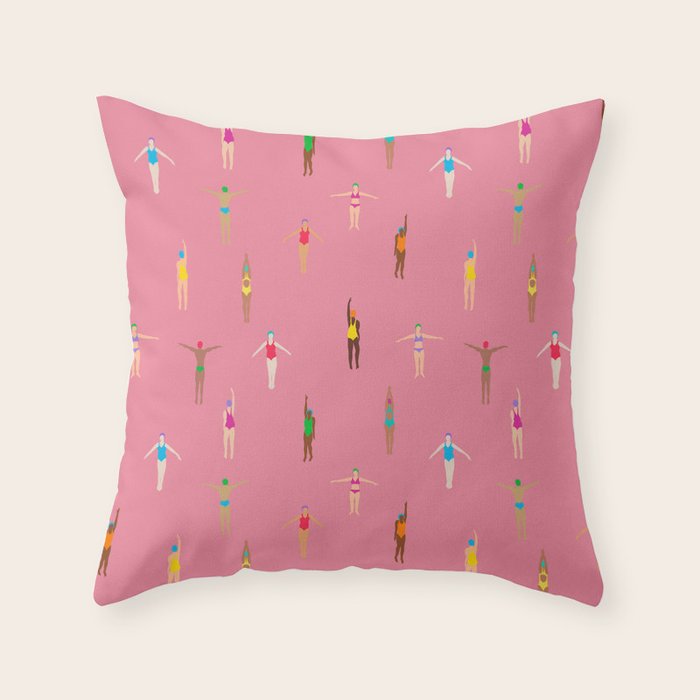Swimmers in a Sea of Pink Throw Pillow Gallery Image 1
