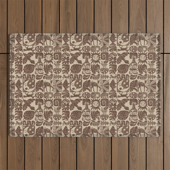 Nature Blocks - walnut brown Outdoor Rug Gallery Image 1