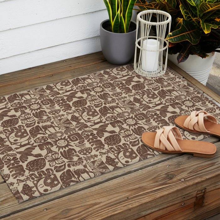 Nature Blocks - walnut brown Outdoor Rug Gallery Image 2