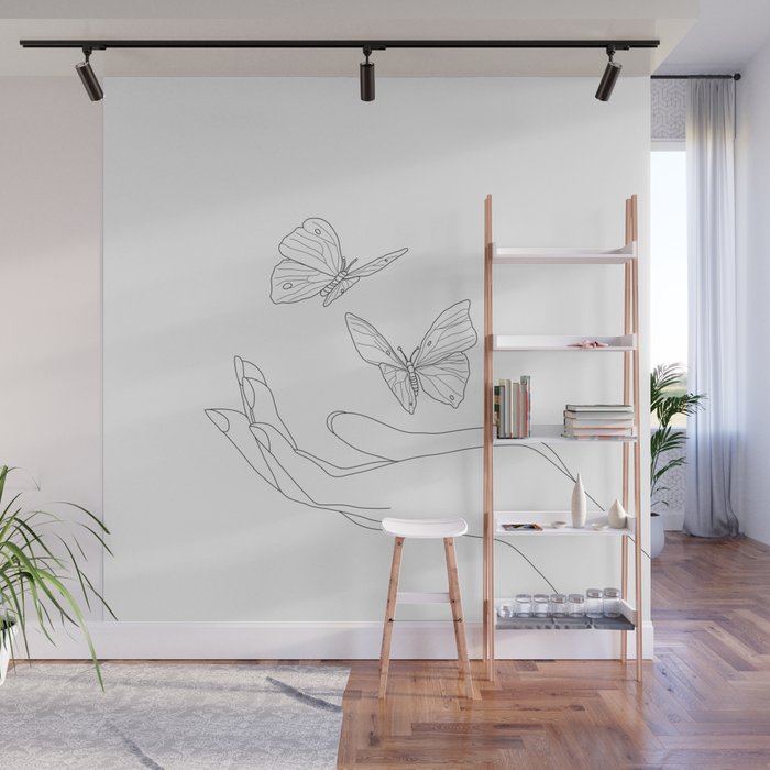 Butterflies on the Palm of the Hand Wall Mural Gallery Image 1