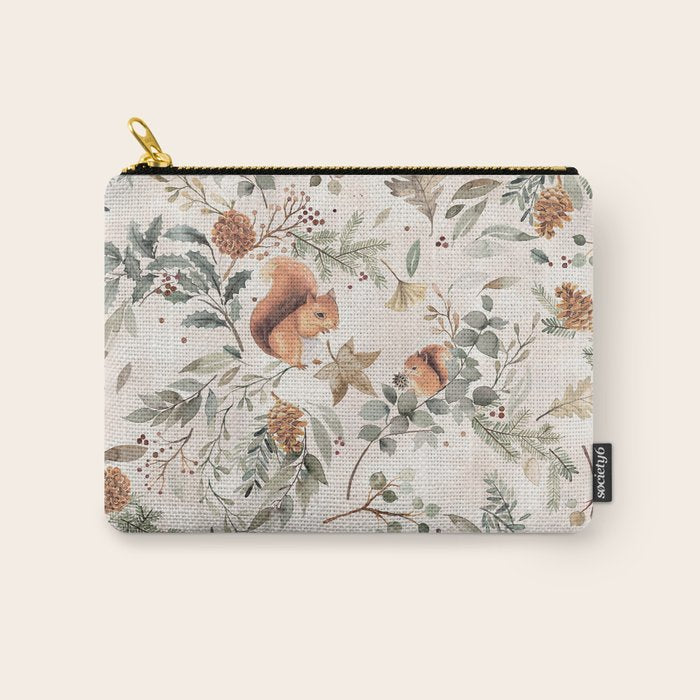 Harvest 2025 Woodland Squirrel Botanical Leaves Watercolor Ecru Carry All Pouch Gallery Image 1