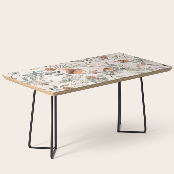 Harvest 2025 Woodland Squirrel Botanical Leaves Watercolor Ecru Coffee Table Gallery Image 1