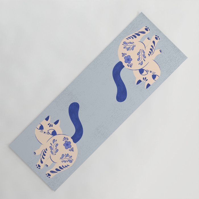 Purrcelin Cat - Pretty Delft Porcelain Kitty Yoga Mat Gallery Image 1
