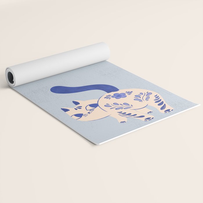 Purrcelin Cat - Pretty Delft Porcelain Kitty Yoga Mat Gallery Image 2