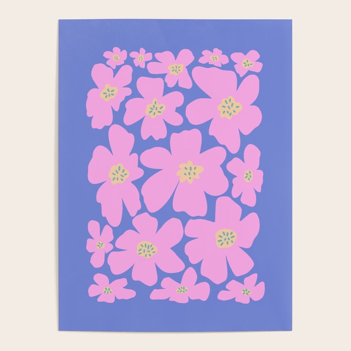Retro Daisy - Very Peri, Pink, Cream, turquoise  Poster Gallery Image 4