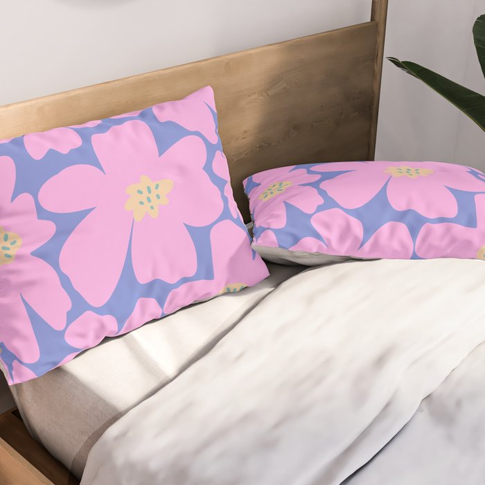 Retro Daisy - Very Peri, Pink, Cream, turquoise  Pillow Sham Gallery Image 2