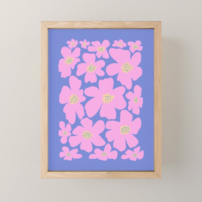 Retro Daisy - Very Peri, Pink, Cream, turquoise  Mini Art Print Gallery Image 1