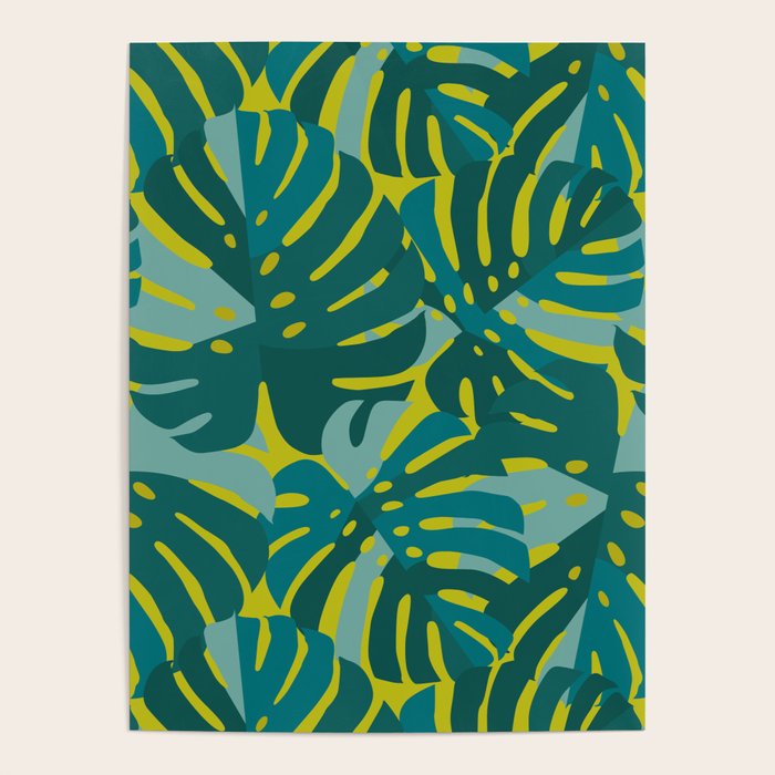 Monstera Leaves in Teal Poster Gallery Image 4