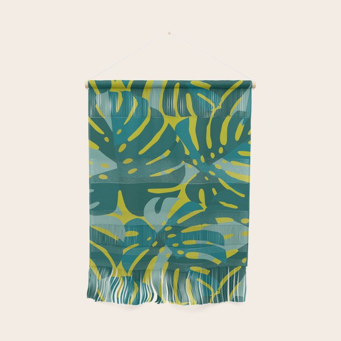 Monstera Leaves in Teal Wall Hanging Gallery Image 1