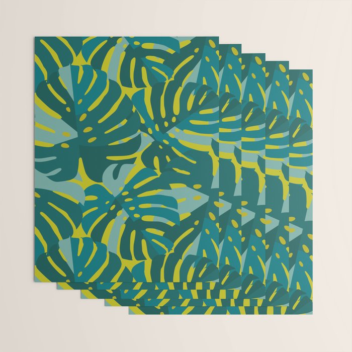 Monstera Leaves in Teal Wrapping Paper Gallery Image 3
